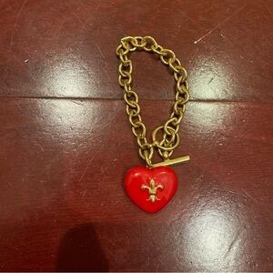 Betsy Johnson Vintage Red Heart Charm Bracelet Gold Tone Chain Y2K